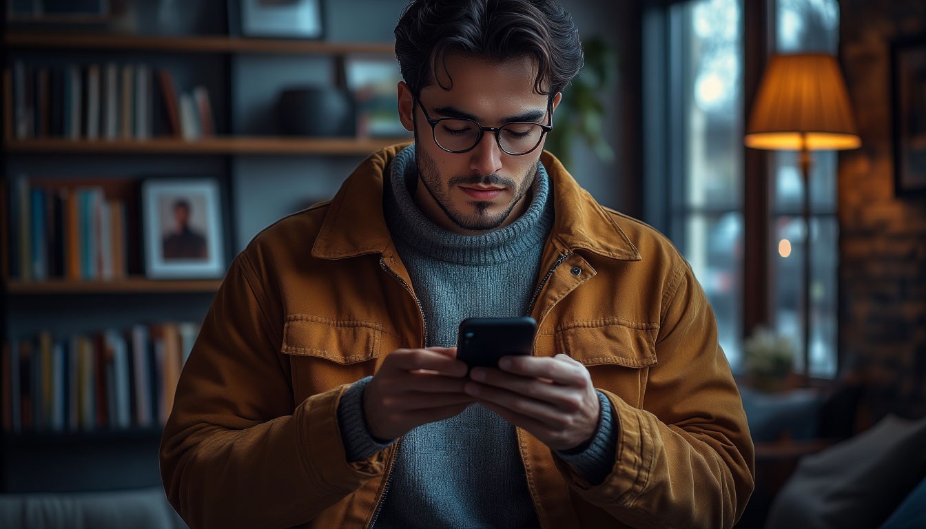 мужчина, держит в руках смартфон, думает, зачем я покупаю эту вещь